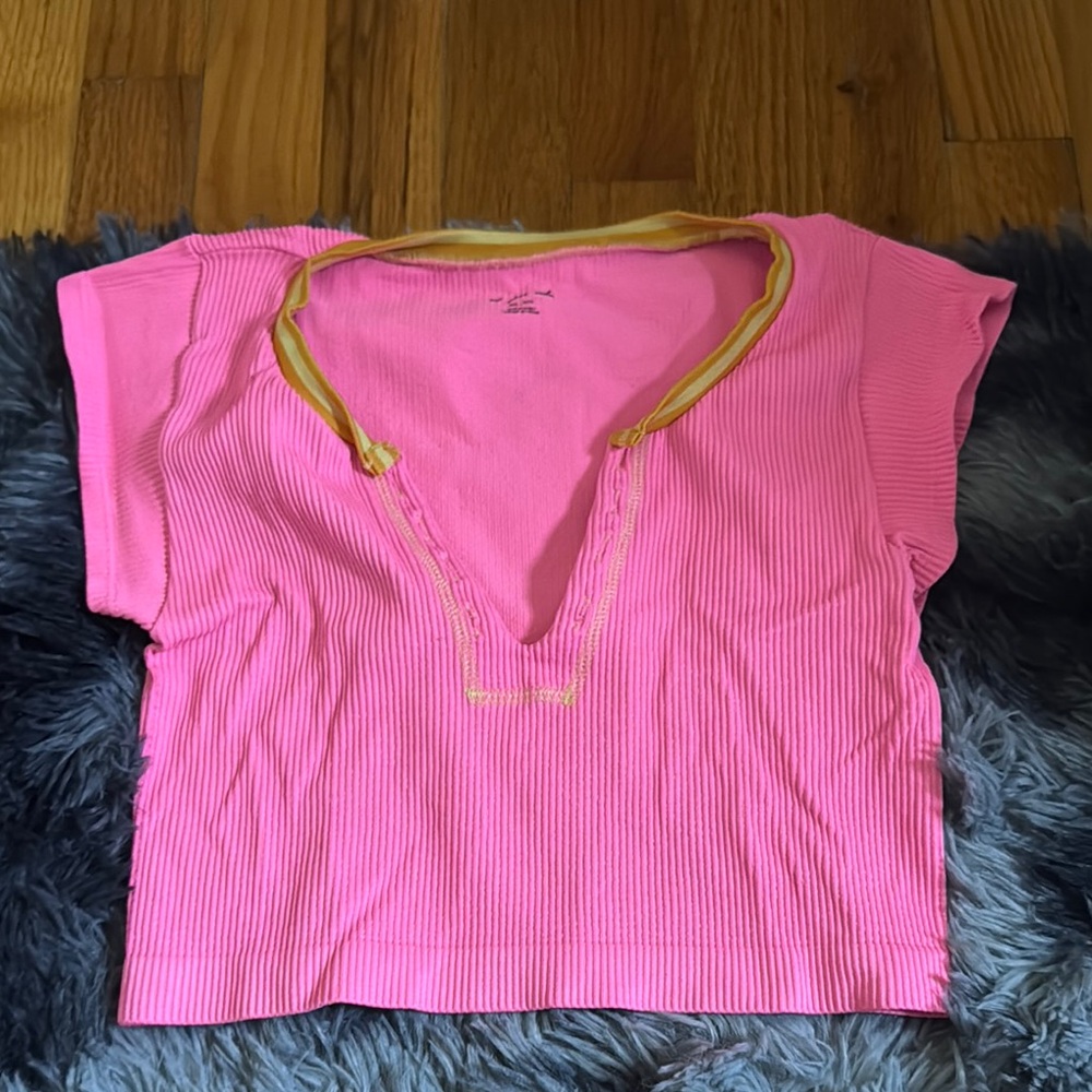 Urban Outfitters Pink Cap Sleeve Crop Blouse
